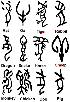 12 Chinese Astrology Animals Oracle Bone Characters