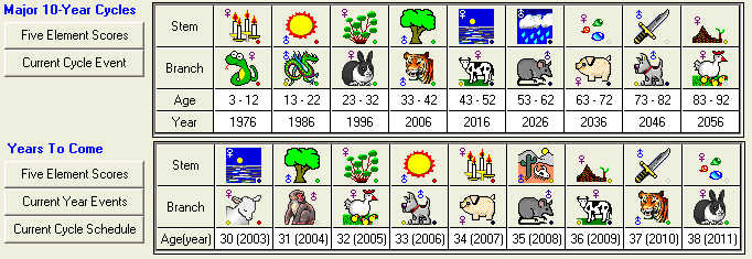 Chinese Element Year Chart